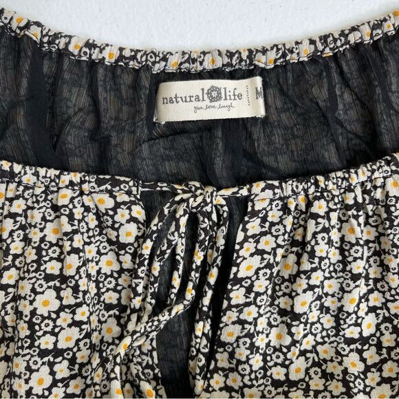 Natural Life Phoebe Ditsy Floral Bell Sleeve Lace Trim Boho Shift Dress Women M - Picture 8 of 12